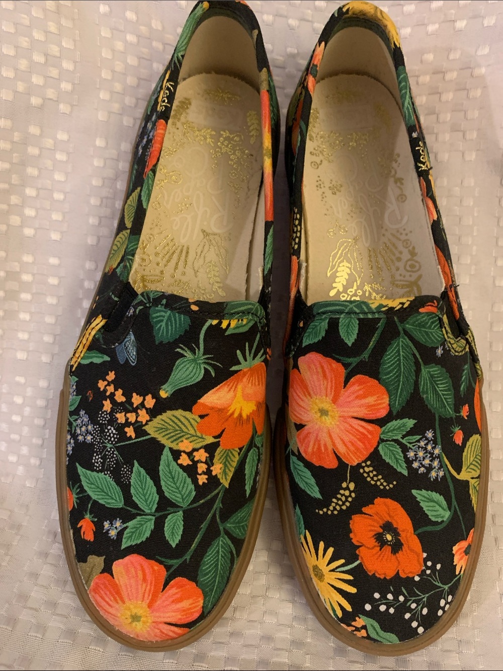 KEDS x  RIFLE PAPER CO. women’s vivid flower patterned slip on sneakers, size 9.